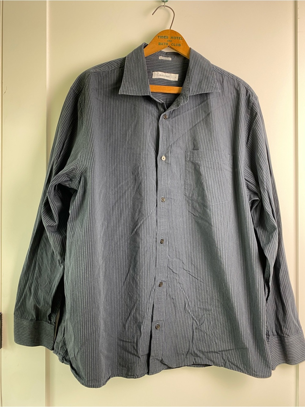 Calvin Klein Navy Pinstripe Collared Shirt